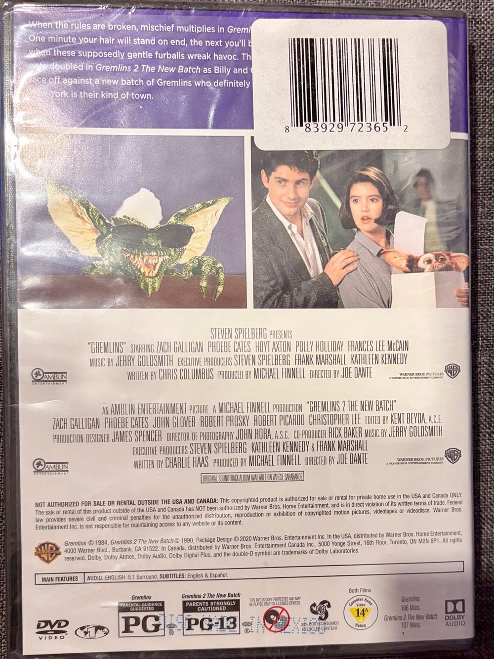 2 Pack ‘Gremlins’ DVD’s 1st & 2nd Movies, Factory Sealed - Picture 2 of 3